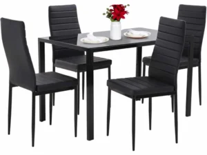 Dining Table Set for 4 – YouYeap 5-Piece Glass Table and Chairs, Black