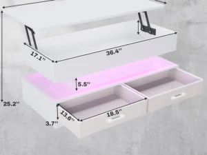 Lift Top Coffee Table with 2 Fabric Drawers and LED Lights, Coffee Table for Living Room