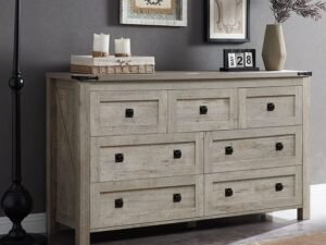 Farmhouse 7 drawers dresser storage cabinet, light rustic oak