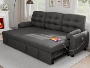 Ucloveria Sectional Sofa Couch, 87&quote; Sleeper Sofa Bed with Reversible Storage Chaise Pull Out Couch