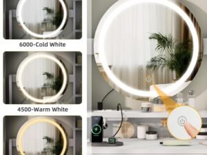 Makeup Vanity Desk with LED Lighted Mirror, White Vanity Set with Charger Station, Small Spaces Vanity Table