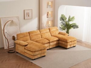 U Shaped Sectional Sofa,Modern Chenille Modular Sofa Sleeper with Double Cushions & Chaise