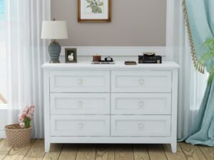 Dresser Double Chest Furniture of 6 Drawers Bedroom Storage White Painted Finish