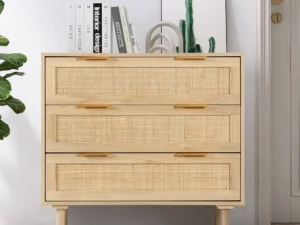 3 Drawer Dresser for Bedroom, Rattan Dresser, Wood Oak