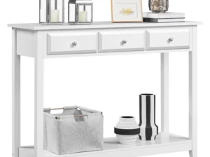 3-Drawer Wooden Console Table Entryway Table with Storage Shelf Pine Wood Legs